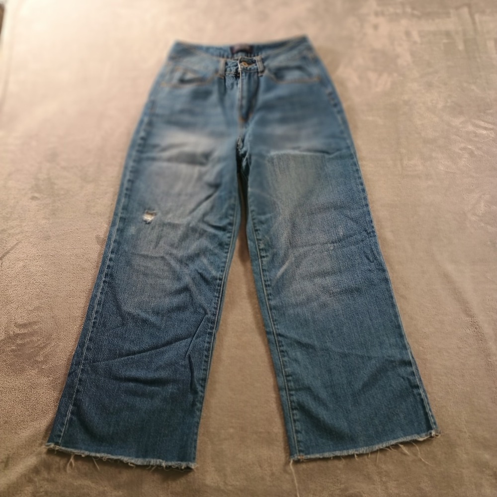 WAX Jean Jeans‎ Juniors 3/26 Blue High Rise Wide Leg 27x24 Distressed Denim